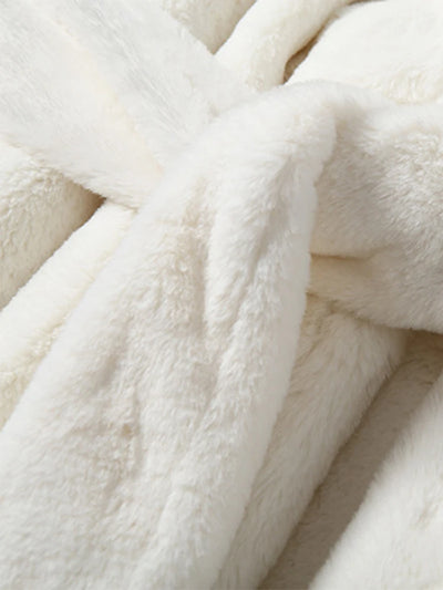 Lautaro Winter Long White Fluffy Warm Oversized Faux Fur Coat Women with Hood Lapel Sashes Loose Korean Fashion 2021 Outerwear