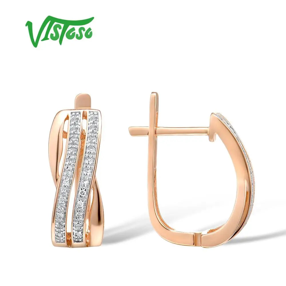 VISTOSO 14K 585 Rose Gold Earrings For Lady Glamorous Elegant Sparkling Diamond Earrings Luxury Wedding Engagement Fine Jewelry