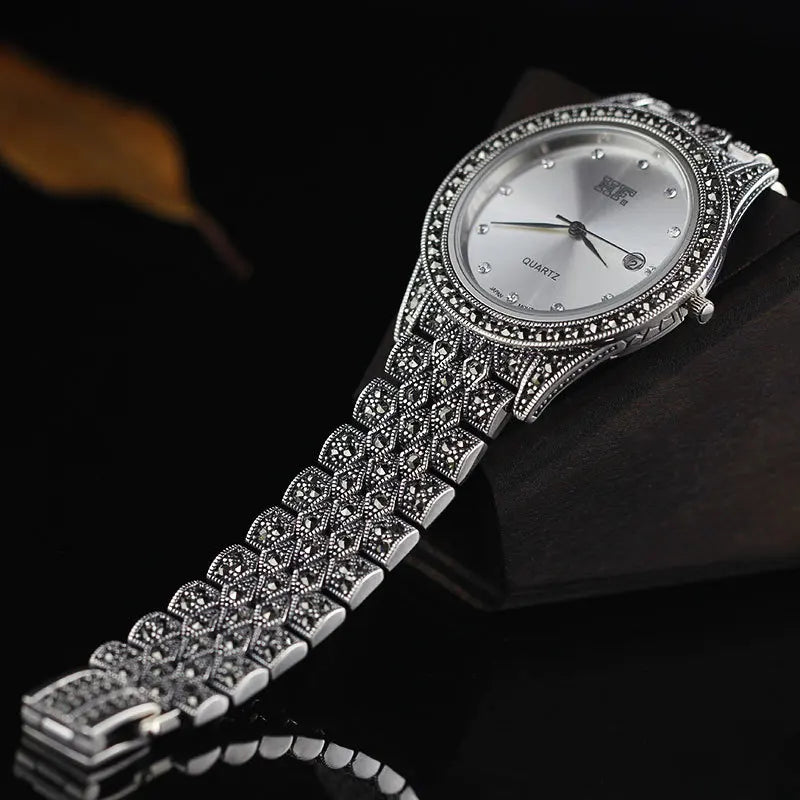 2020 new  real solid pure S925 sterling silver jewelry stylish men and women Thai silver bracelet watch