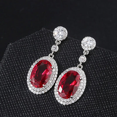 Luxury Created Ruby Gemstone Diamond Pendant Necklace Earring Ring Wedding Party Fine Jewelry Sets for Women Vintage Accessories