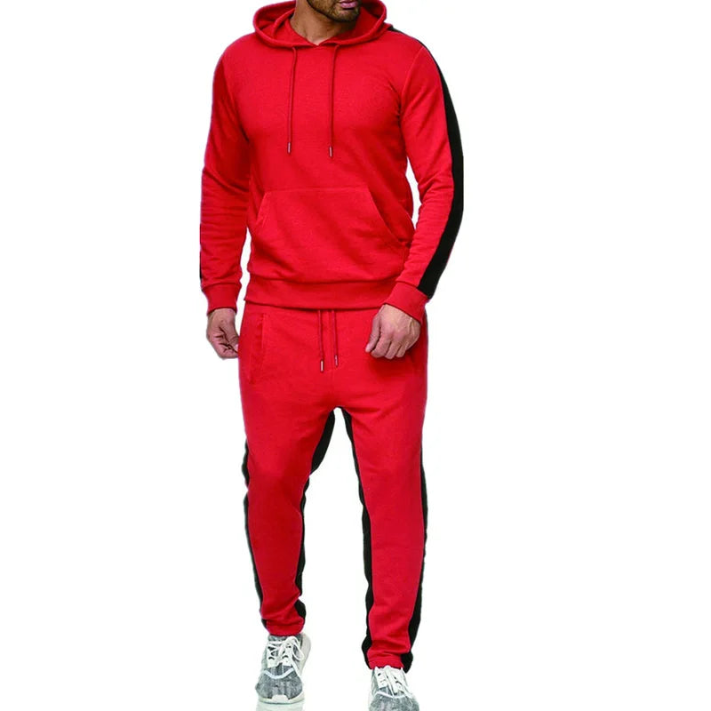 Men's New Spring  Autumn Hoodie 2-piece Set Sports Jacket Suit Fashionable Color Stripe Bruce Lee Casual Men's Sports Clothes