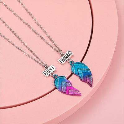 2023 Girls Friendship Broken Heart Shape Best Friends Pendant Necklace Kids BBF 2 Pieces/Set Children's Rainbow Jewelry