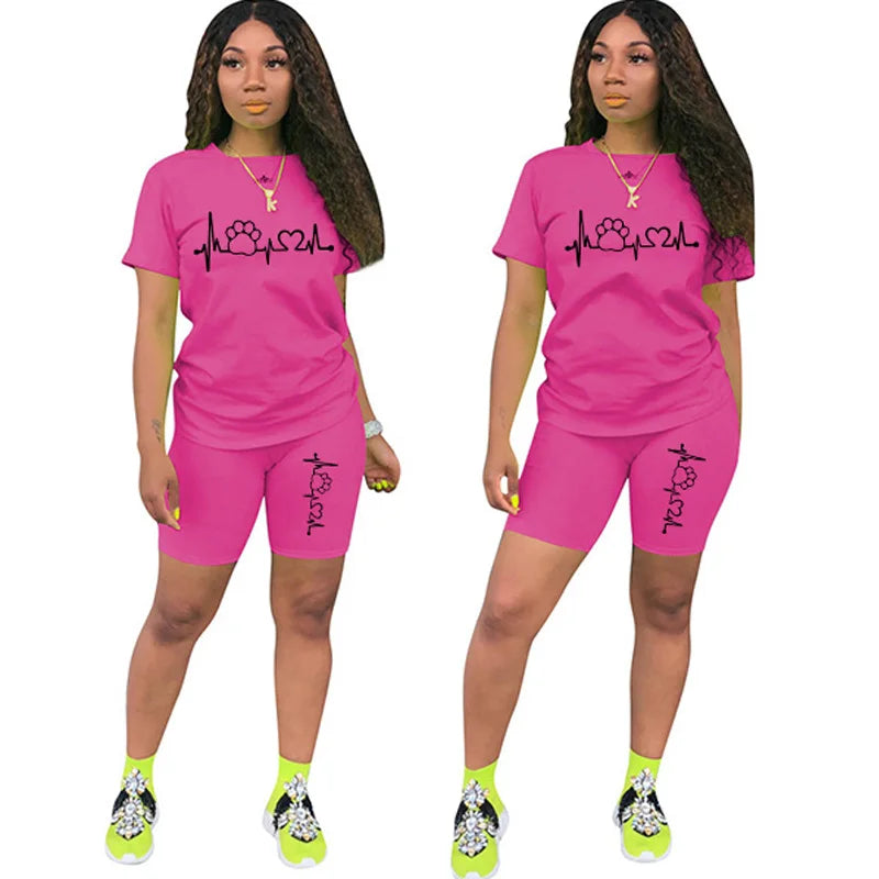 Summer Women Two Piece Set Sportswear T-Shirts and Shorts Ladies Casual O-Neck Pullover Short Sleeve T-Shirt Casual Tracksuit