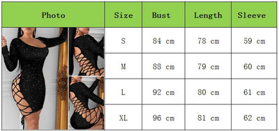 Women Sexy Long Sleeve Dress Bandage Bodycon Evening Party Club Hollow out Lace Up Ladies Evening Party Club Dresses