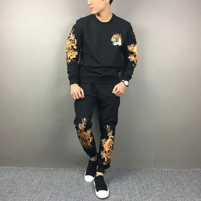 Autumn Mens Casual Tracksuit Two Piece Set Fashion Embroidery Sportswear Long Sleeve Pullover Tops Sweatpants Matching Sets Men