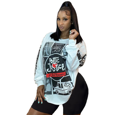 L-5XL plus size women clothing two piece set fashion trend streetwear long sleeve O-Neck top and shorts outfit Dropshipping