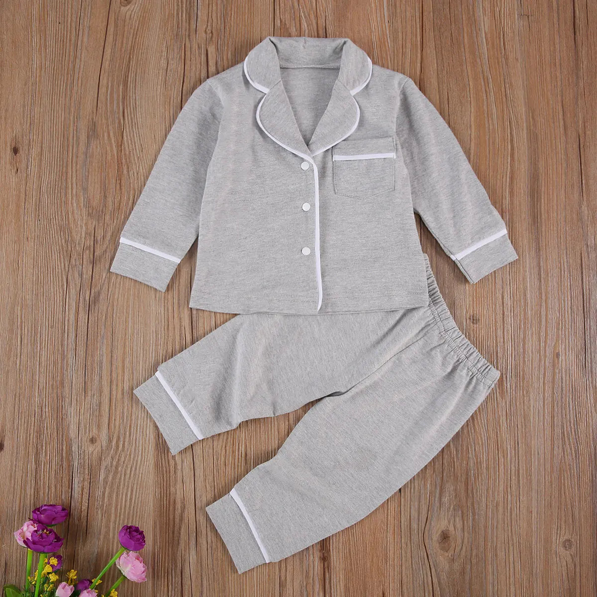 Infant Kids Baby Girls Boys 2Pcs 100% Cotton Pajama Sets Long Sleeve Jacket Shirt Pants Solid Sleepwear 6M-5Y