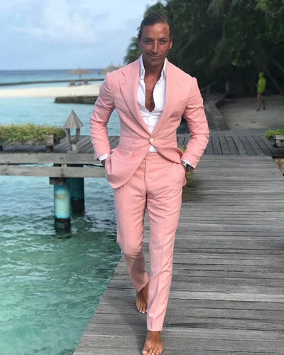 2023 Costume Homme Men Suits Prom Business Blazer Pant Suit Pink Slim Fit Latest Men Suit Summer 2 Pieces(Jacket+Pant)