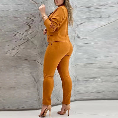 2022 Work Wear Two Piece Suit Sets Summer Women Fashion Solid Color Long Sleeve Double Breasted Blazer & Long Casual Pants Set