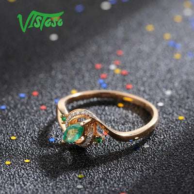VISTOSO Gold Rings For Women Genuine 14K 585 Rose Gold Ring Magic Emerald Sparkling Diamond Engagement Anniversary Fine Jewelry