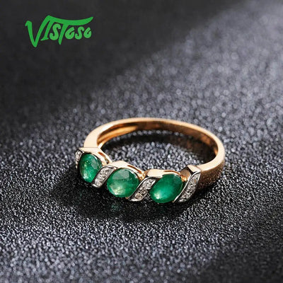 VISTOSO Gold Rings For Women Genuine 14K 585 Rose Gold Ring Sparkling Diamond Magic Emerald Engagement Round Rings Fine Jewelry