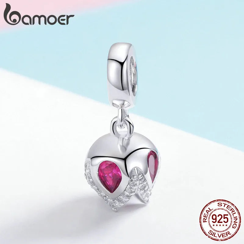 BAMOER Authentic 925 Sterling Silver Exquisite Tulip Flower Crystal Charms Fit Original Charm Bracelet Bangle Jewelry SCC1027
