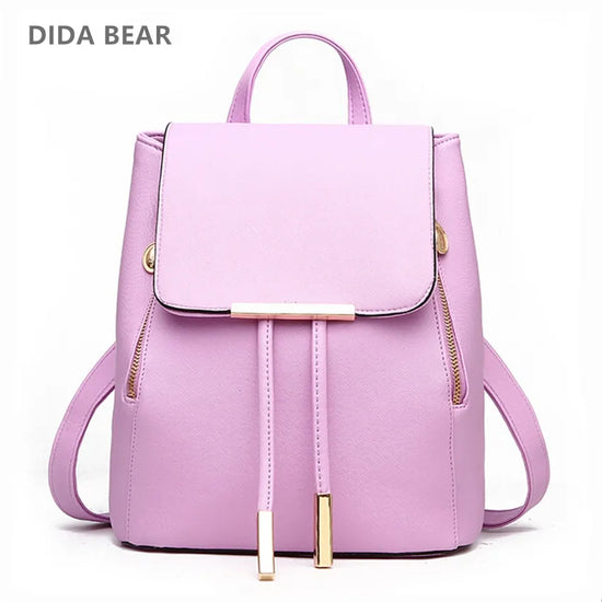 DIDA BEAR Women Backpack High Quality PU Leather Mochila Escolar School Bags For Teenagers Girls Leisure Backpacks Candy Color