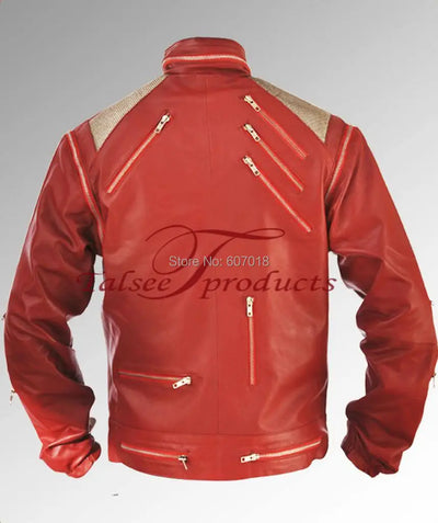 Rare Classic MJ MICHAEL JACKSON CUSTOM Classic Beat It MV Red Zipper Leather Jacket