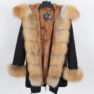 MaoMaokong 2023 New Fox Fur Parka Warm Faux Fur Lined Jacket Women Coat Women's Winter Jackets With Natural Real Fur Collar