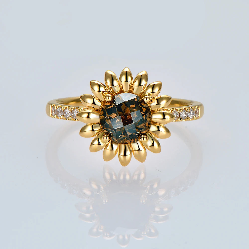 14kt Yellow Gold 0.99ct Round Cut Smoky Topaz and 0.13ct H SI Diamond Engagement Ring