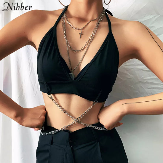 Nibber summer Punk metal chain decoration Crop Tops Womens Camisole 2019 Fashion sexy club party sleeveless tees tank tops mujer