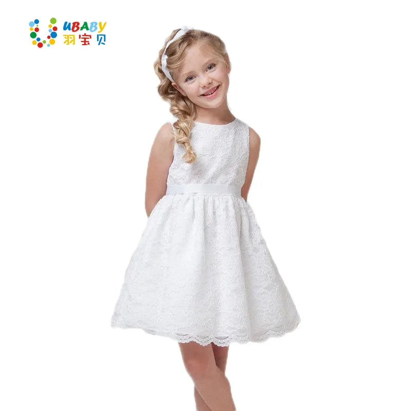 Summer High Quality Children Clothes Teenager Kids Dress for Girls Age 2-12 Beautiful Lace Flower Dress White Baby Girls Gown