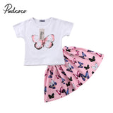 2024 Brand New Toddler Infant Child Kids Baby Girls T-shirt Top Skirts 2pcs Set Butterfly Outfits Short Sleeve Clothes 1-6T