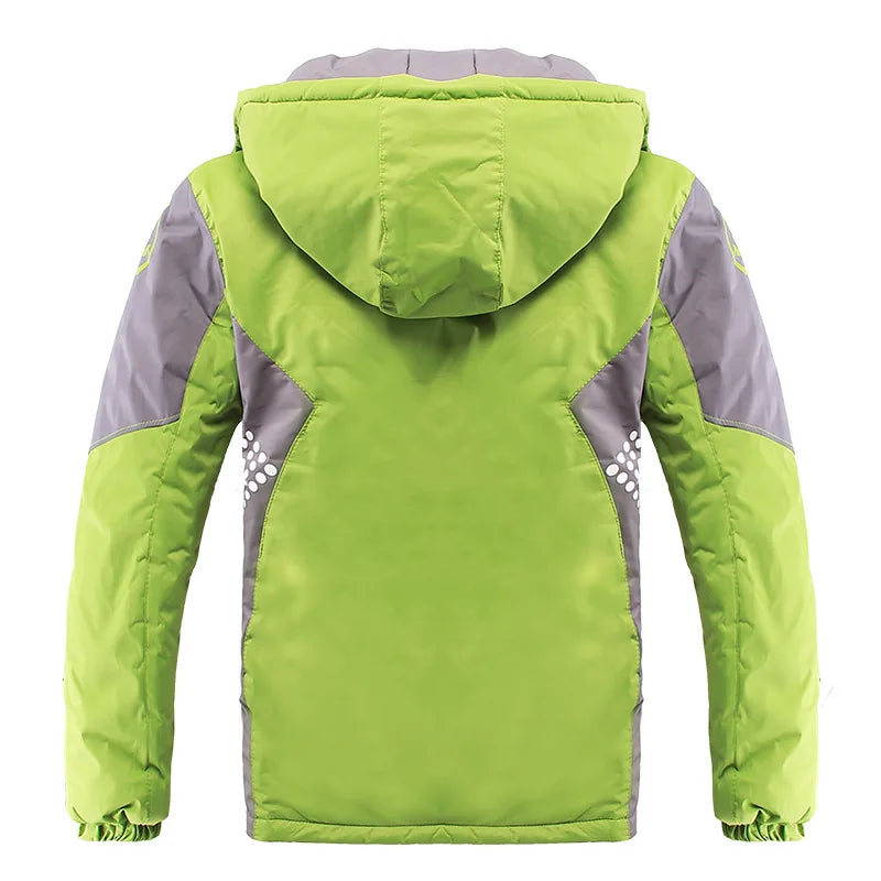 Winter Warm Fleece Padded Thick Child Coat Waterproof Contrast Detachable Hood Zipper Girls Boys Jackets Kids Outfits 3-12 Years