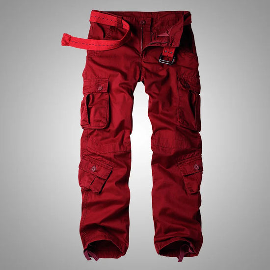 Salopette en coton rouge vin pour homme, pantalon cargo décontracté, ample, multi-poches, style coréen, 28-42, automne 2023