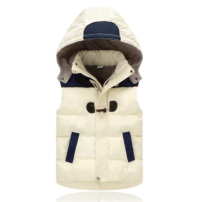 Winter Child Waistcoat Horn Buckle Heavyweight Warm Hooded Fleece Padded Baby Girls Boys Vest Children Outerwear 2-12 Years