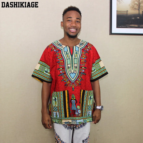 African Traditional Print 100% Cotton Dashiki T-shirt for unisex