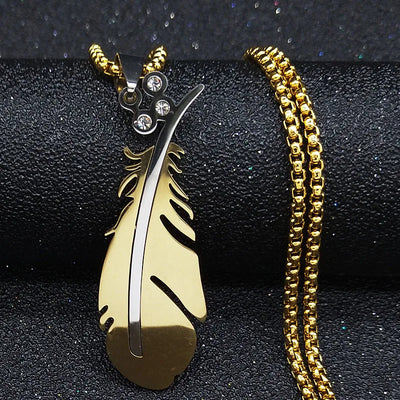 2023 Fashion Feather Stainless Steel Necklaces for Men Jewelry Gold Color Chain Necklace Jewellery cadena hombre N1039S02