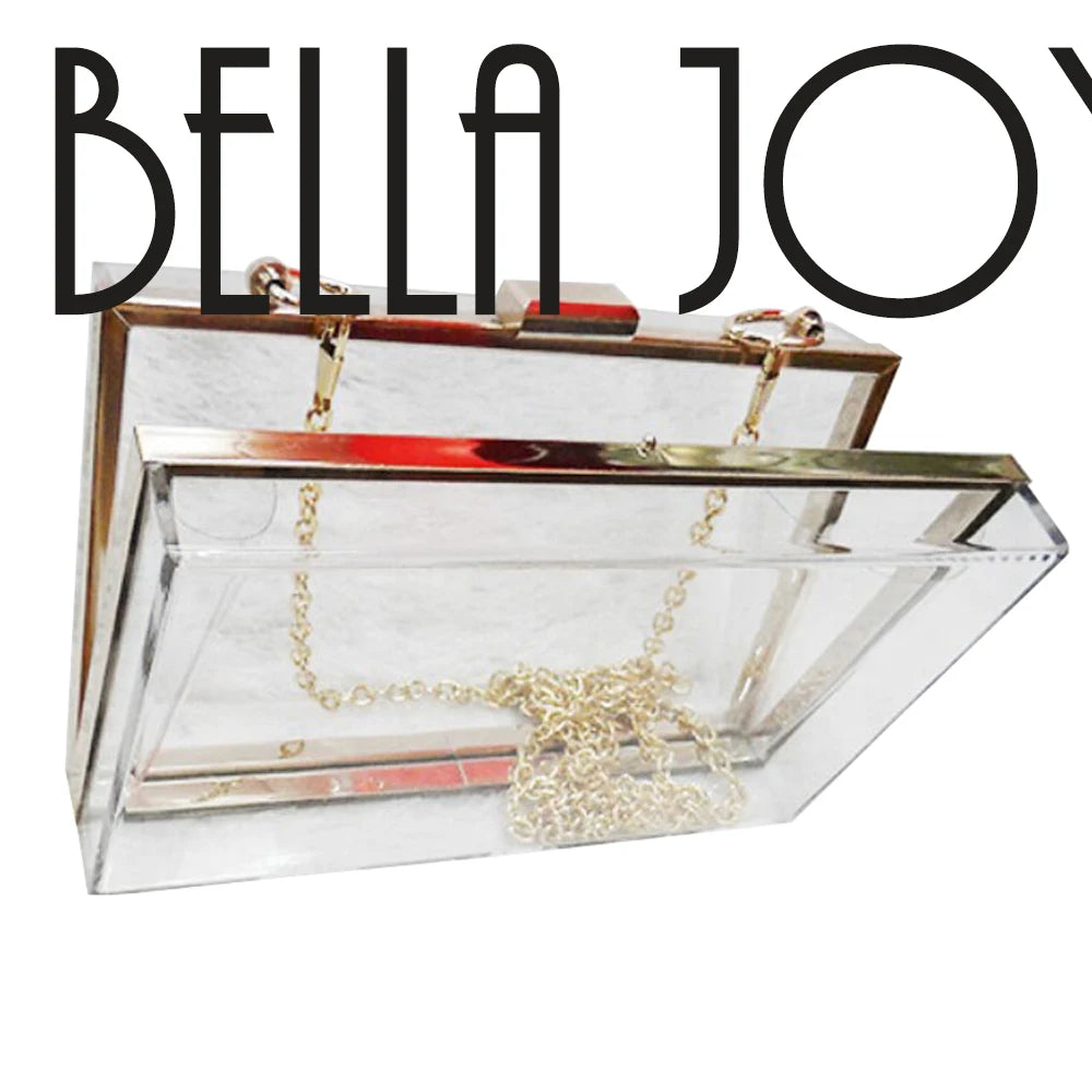 BELLA JOY New Acrylic Transparent Women Clutch Bag Chain  Women Messenger Bag Evening Bag Handbag Chain Shoulder Bag