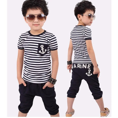 2022 Summer Baby Boys Clothes Sets Stripe T-Shirts Hot Shorts Harem Pant Suit Children Clothing Kids Sport Suits Marine Sailor