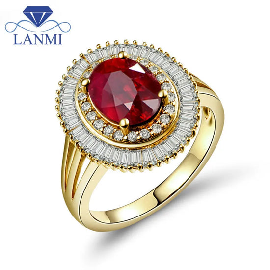 LANMI 14Kt Solid Yellow Gold Ruby Stone Rings Vintage Natural Diamond  Wedding & Engagement Ring Genuine Ruby Jewelry for Women