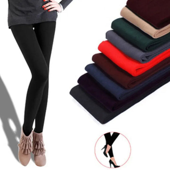 Women Winter Warm Leggings Skinny Stretch Fleece Pants Women Casual Faux Velvet Ankle-Length Legging Knitted Thick Slim Leggings