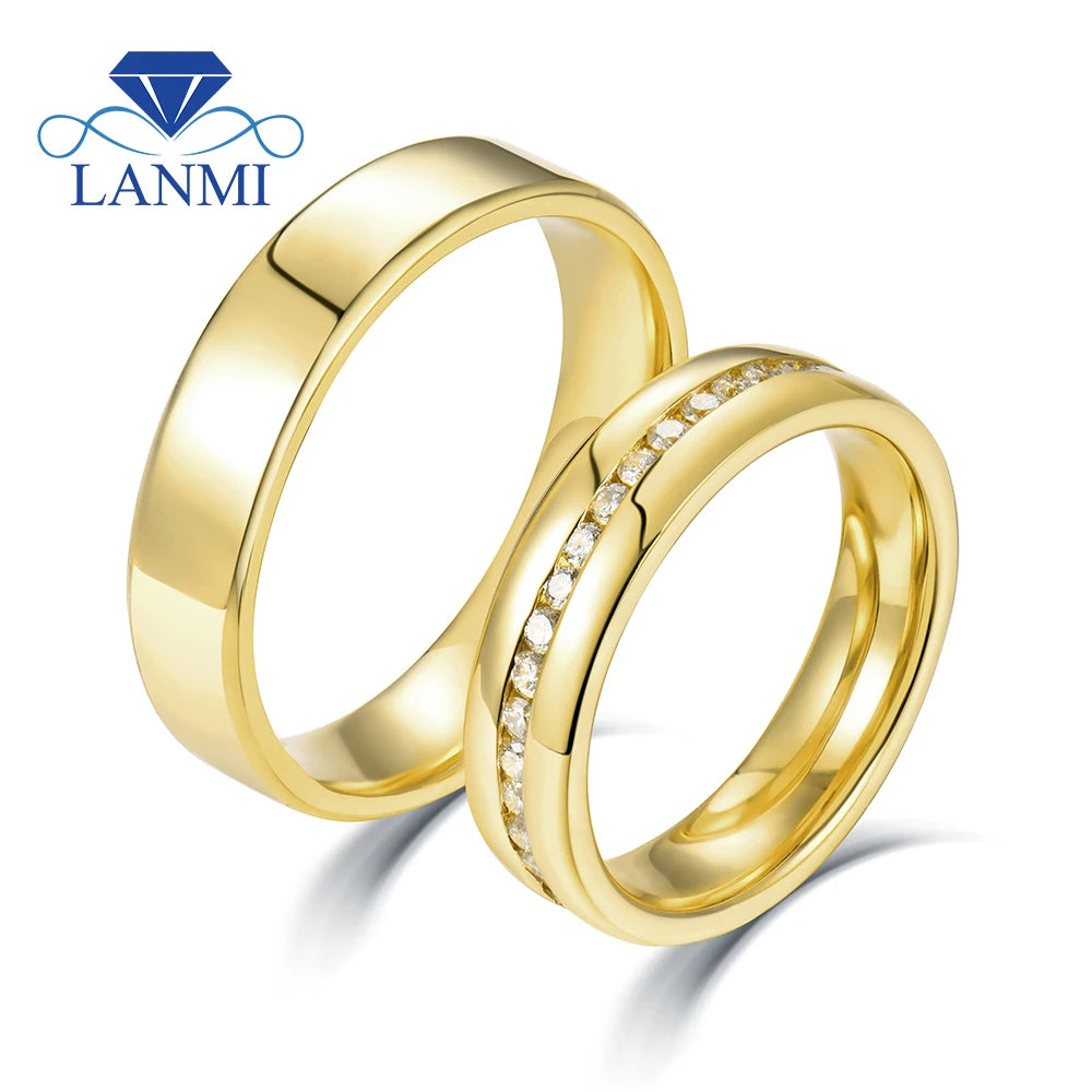 LANMI Rings For Lovers Solid 14K Gold Natural Diamonds Couple Rings Wedding Engagement Valentine's Day Best Gift Fine Jewelry