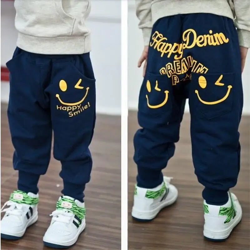2018 Fashion Boys Harem Pants Children Casual Trousers Happy Smile Denim Kids Boots Pant Boys Clothes Autumn Winter 90-130 Hot