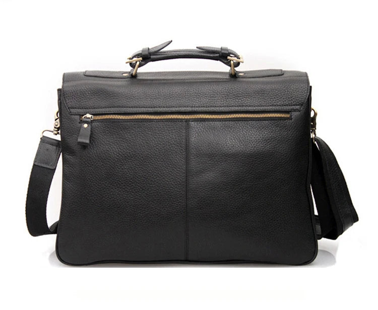 men's leather briefcase men genuine leather briefcases for 15" laptop briefcase tote business Case male man messenger bag Black