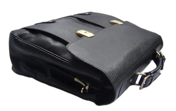 men's leather briefcase men genuine leather briefcases for 15" laptop briefcase tote business Case male man messenger bag Black