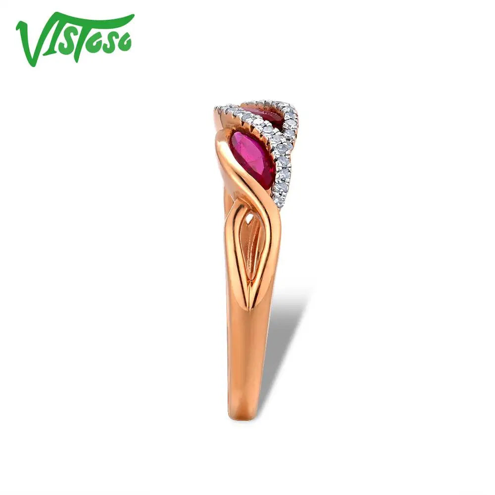 VISTOSO Genuine 14K585 Rose Gold Fancy Ruby Shiny Diamond Ring For Lady Wedding Engagement Anniverary Trendy Luxury Fine Jewelry