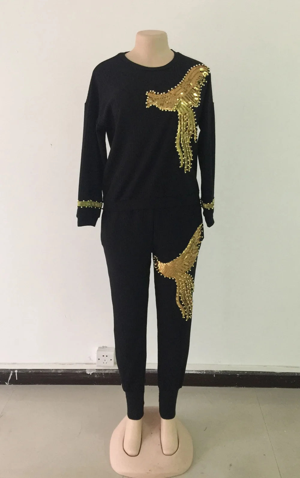 2022 Winter Spring long sleeve tracksuit Sportswear Office phoenix Sequined Sweatshirt+ pant 2pcs women's set outfits suit AM306