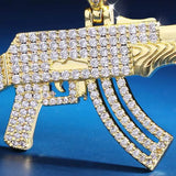 Personalized AK47 18K Gold Plated Rifle Charm HIP HOP Punk Jewelry Rope Chain ZIRCON Iced Out CZ Gun Pendant Necklace for Men