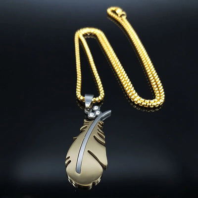 2023 Fashion Feather Stainless Steel Necklaces for Men Jewelry Gold Color Chain Necklace Jewellery cadena hombre N1039S02