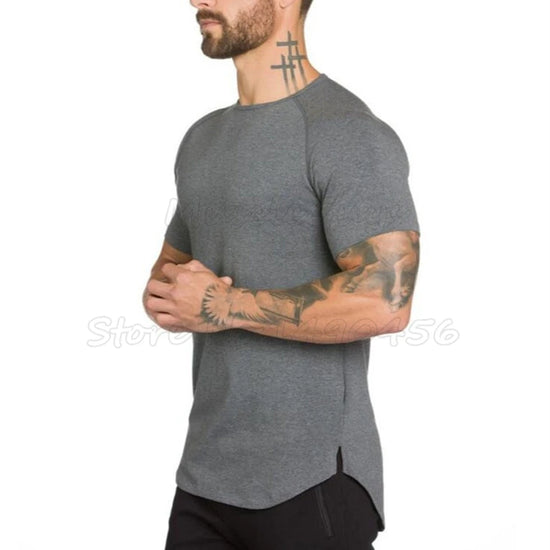 Brand gym clothing fitness t shirt men fashion extend hip hop summer short sleeve t-shirt cotton bodybuilding muscle guys tshirt