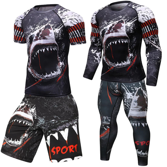 Survêtement homme t-shirts + pantalon costume MMA T-shirt manches longues chemise de Compression homme Fitness musculation MMA Rashguard costume de Sport