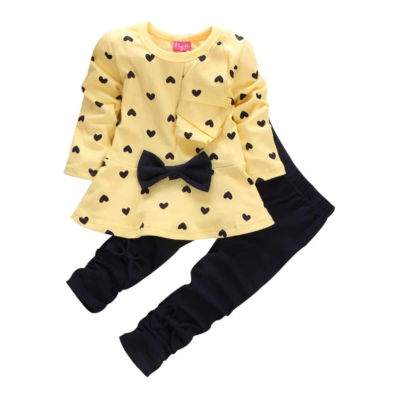 2020 New Fashion Girls Clothing Sets Cotton Children Bow Dress Tops Leggings Kids Round Neck Polka Dot Suits Baby Casual Outfit