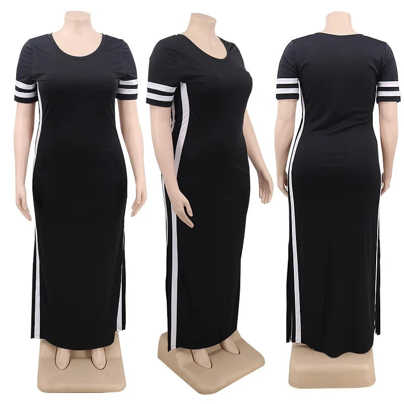 4XL 5XL Oversized Long Dress African Ladies 2022 Summer New Causal Side Slit Plain For Night Club Wear Causal Vestidos Dress Hot