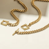 Women Female Shiny Gold Necklace Simple Square Toggle Clasp Chain Necklace