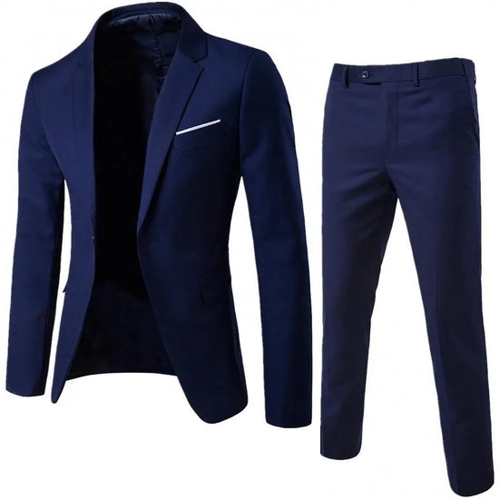 2 unids/set de trajes de talla grande para hombre de Color sólido de manga larga con solapa y botones, traje de negocios para hombre, conjuntos de chaqueta de boda entallada sólida de otoño