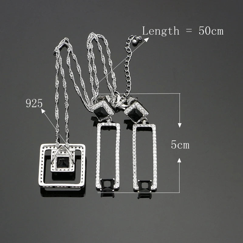 925 Silver Bridal Jewelry Sets Black Cubic Zirconia White Crystal Jewelry for Women Earrings/Pendant/Ring/Bracelet/Necklace