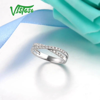 VISTOSO Pure 14K 585 White Gold Rings For Women Sparkling Diamond Cross Twine Ring Promise Engagement Anniversary Fine Jewelry