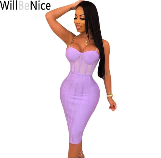 WillBeNice Sexy Bandage Midi Dress 2019 Women Purple Red  Bandage Dress Bodycon Party Dress Sleeveless Bandage Sexy Club Wear