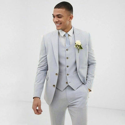 Light Blue Wedding Men Suits Slim Fit Groom Wear Tuxedos Coat Dinner Suit 3 Pieces (Jacket+Pants+Vest)